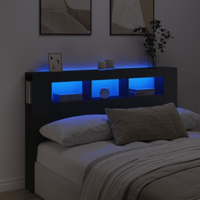 PAL-Tête de lit à LED noir 160x185x1035 cm bois dingénierie-PAL837352