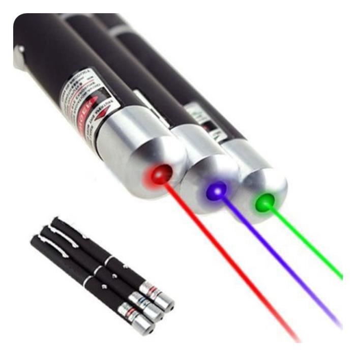 3pcs 5mW Puissant Pointeur Laser Stylos faisceau Stylo rouge + vert + bleu violet