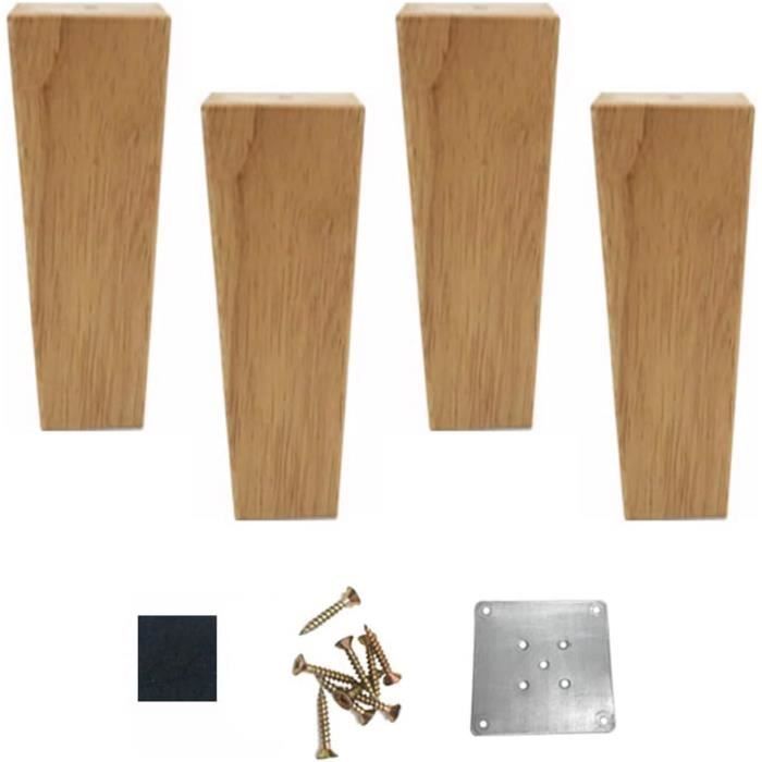 RDEXP Bois De Ch¨ºne 15 Cm De Hauteur Fiable Pieds De Meubles Avec Plaque De Fer Canap¨¦ Table Armoire Pieds Lot De 4