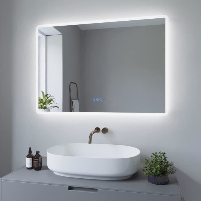 Miroir Salle De Bain LED 80x100 Cm Bluetooth HOMCOM – Éclairage 3 Couleurs, Anti-Buée, Mémoire, Horloge, Haut-Parleur Intégré