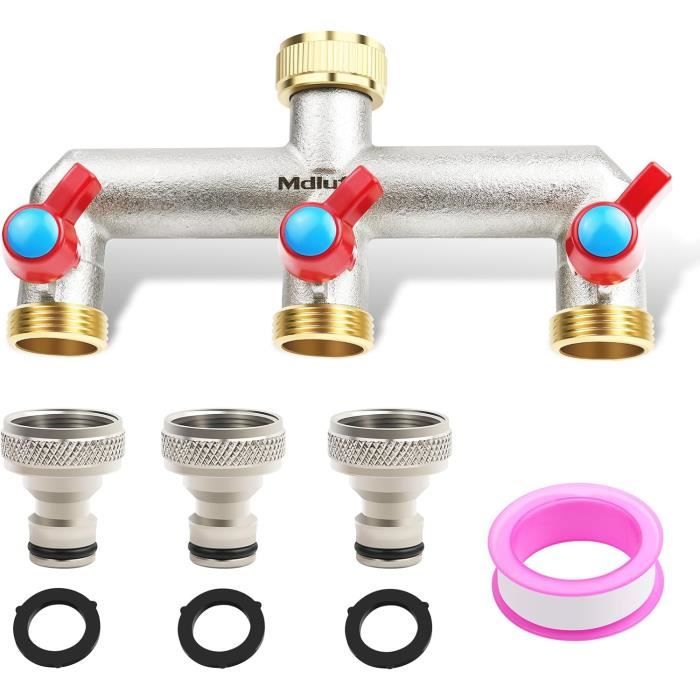 Distributeur D'Eau à 3 Voies En Laiton - Pour Robinet 3/4" - Avec Adaptateurs 1/2" - Arrosage Jardin - 4