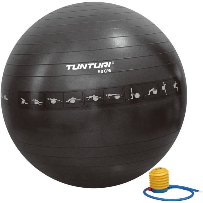 TUNTURI Gym ball ballon de gym 90cm anti éclatement noir