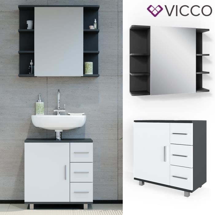 mobilier de salle de bains vicco ilias, salle de bains, miroir, commode, meuble sous-vasque, armoire de salle de bains