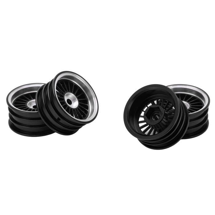 Set 4 Pneus & Jantes 1.0 Pour Voiture RC 1/24 - Alliage Aluminium, Caoutchouc, Ovale, Clé Incluse (noir) - 2