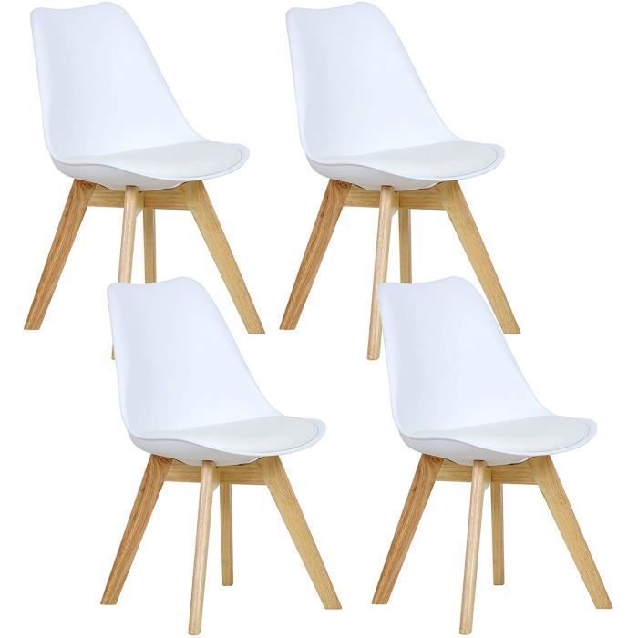 WOLTU Lot de 4 Chaises de salle à manger Pied en bois Assise en Similicuir Style nordique Blanc