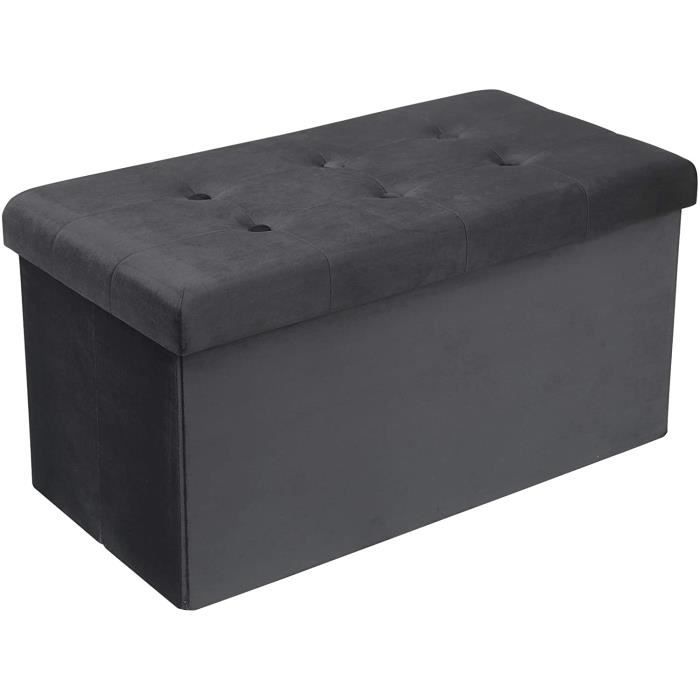WOLTU Banc de Rangement en Velours Pliable Cube Coffre de Rangement Capacité de Charge 300kg 80L 76x375x38cm Gris