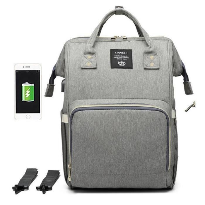 Sacs a Dos a Langer Pour Bebe Sac de Voyage Grand Capacite Sac a Dos avec 1 Matelas a Langer et 2 Sangles de Poussette Gris Cdiscount Puericulture Eveil bebe