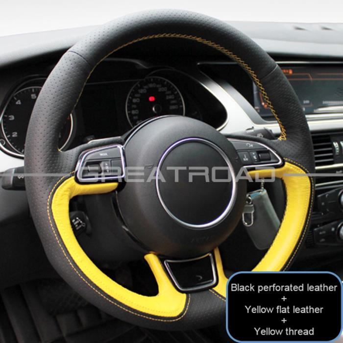 Housse De Volant En Cuir Microfibre DIY Pour Ford Fiesta 2008-2013 & EcoSport 2013-2016 | Noire, Kit D'Installation Inclus