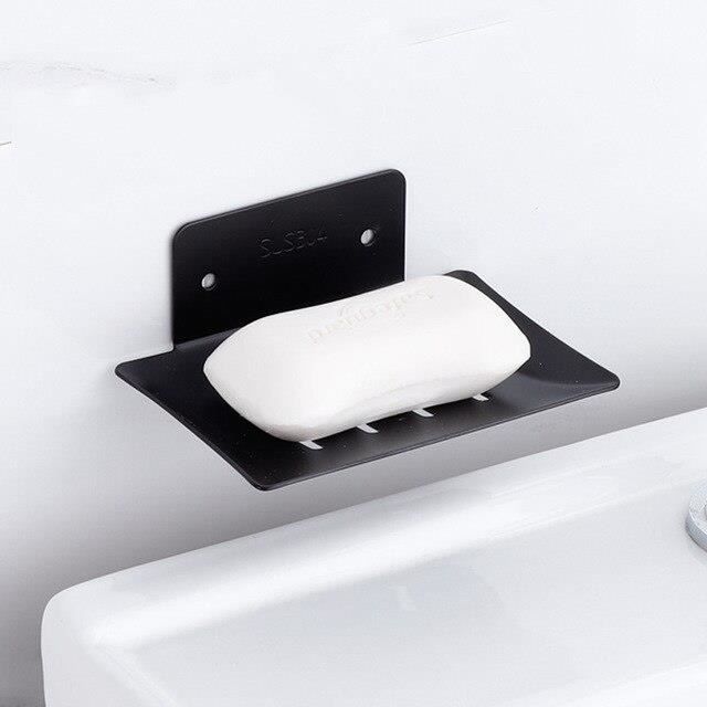 Porte-Savon Adhésif Mural - Métal Noir - Sans Percage - Pour Salle De Bain/Douche/Cuisine - Design Moderne