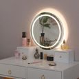Ensemble Coiffeuse avec Tabouret et Miroir LED 3 Mode de Lumière 4 Tiroirs Table De Maquillage pour Chambre, Femme Ou Enfant Blanc-1