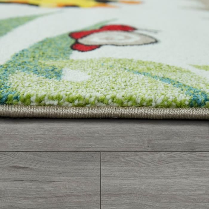 Tapis Enfant Jungle Animaux Vert 80x150 Cm - Décoration Chambre Douce Et Ludique