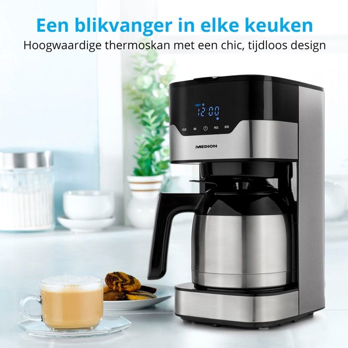 MEDION MD 18458 Macchina Da Caffè A Filtro Programmabile, 900W, Caraffa Termica Da 1,2 L, Filtro Permanente In Metallo, Nero - 2