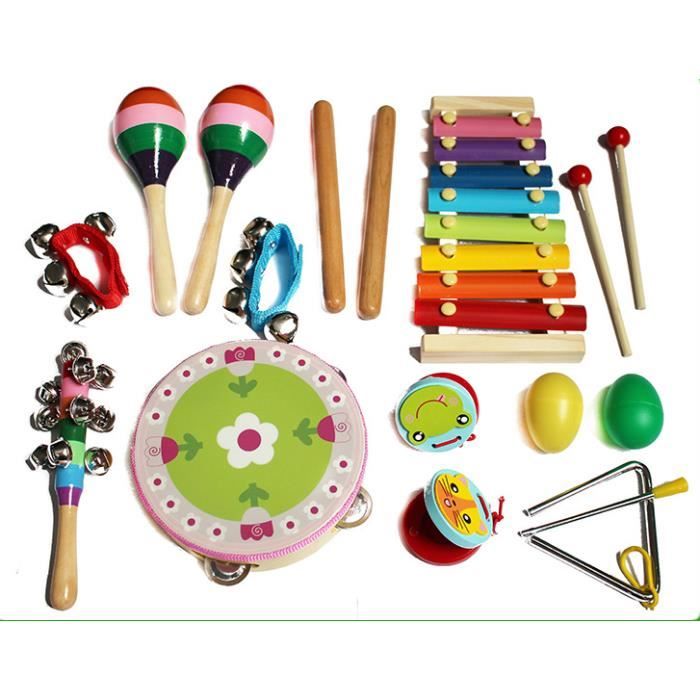 Jouets d'instruments de musique pour tout-petits, Batterie pour enfants,  Trompette pour bébé, Percussions, Harmonica, Maraca, Flûte, Tambourin,  Cadeaux d'anniversaire pour les enfants de 18 mois