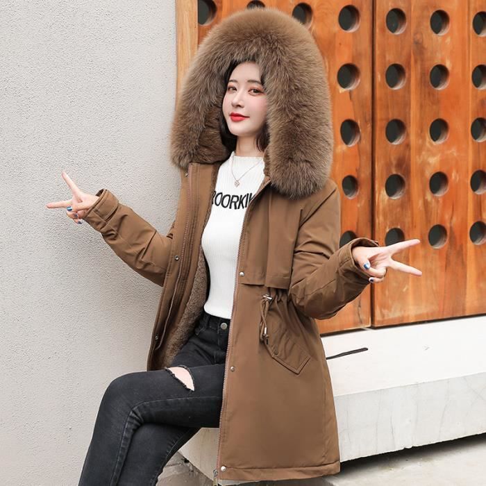 Doudoune Matelassee Hiver Femme Doudoune Mi longue Slim Femme Marron Cdiscount Pret a Porter