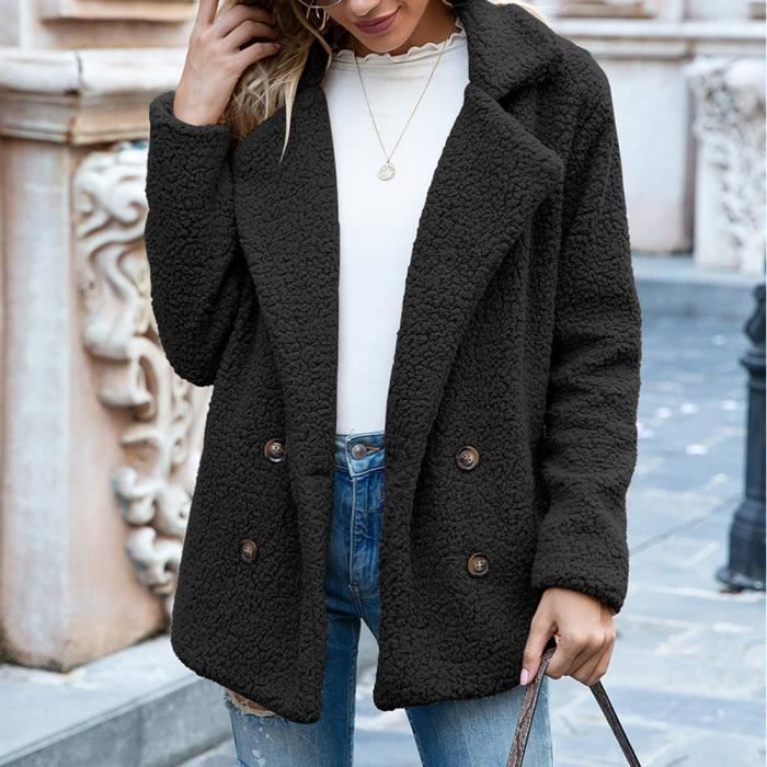 Manteau femme peluche noir outlet