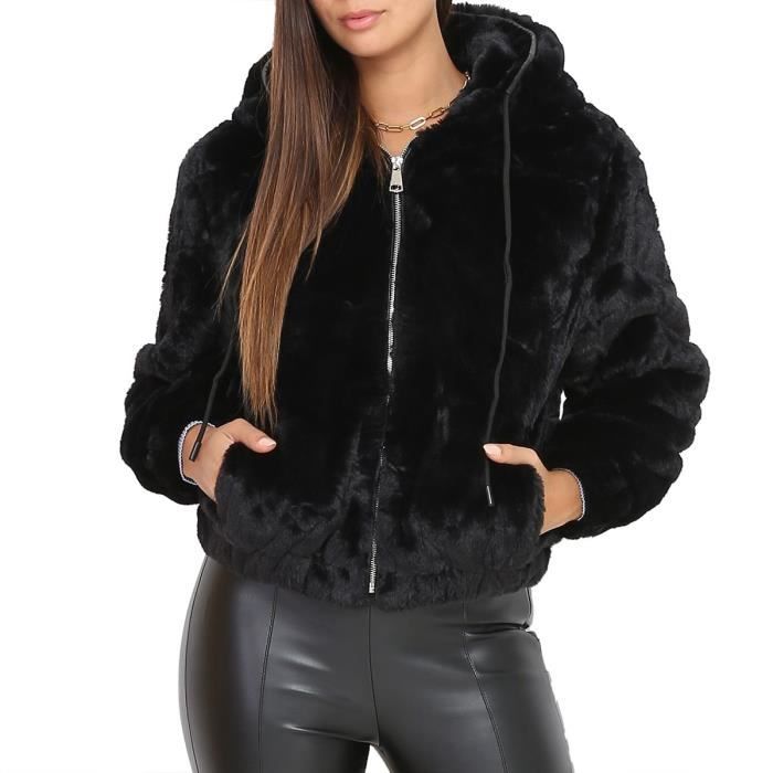 Manteau court 2025 fausse fourrure noir