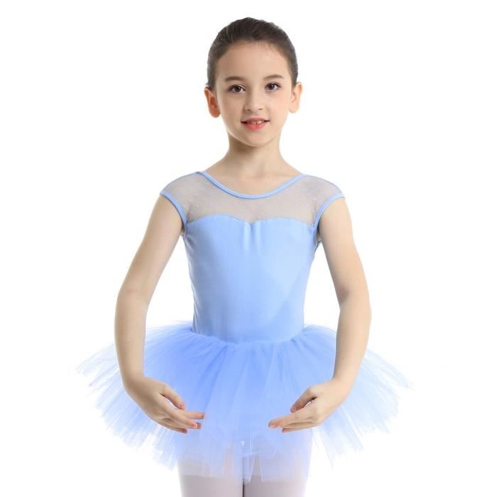 iixpin Enfant Fille Tutu Danse Classique Ballet Justaucorps sans Manches  Leotard Gymnastique 4-12 Ans Bleu