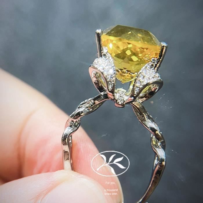 Enorme naturel 15Ct 925 bague en argent femmes mariage fiancailles bande de mariage pour les femmes AAA Cz jaune anneau ouvert jaune Achat Vente bague anneau Enorme naturel 15Ct