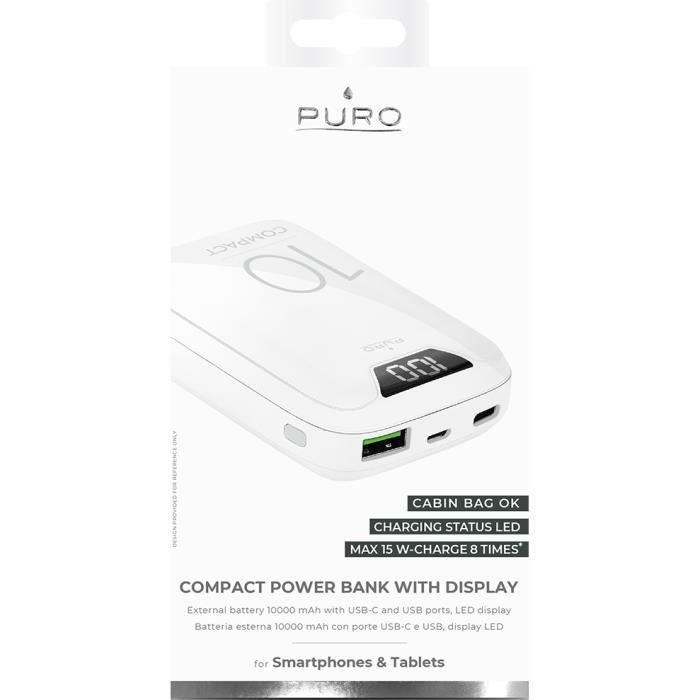 Power Bank 10000 MAh - Charge Rapide PD 15W - Port USB-C - Écran LED - Compatible IPhone 15/14/13 Etc.