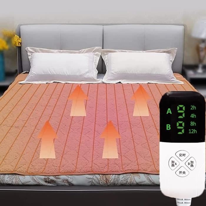 Surmatelas Chauffant 160x140 Cm Double Contrôleur - Préchauffage, Minuterie 12h, 3 Niveaux Chaleur - Couverture Chauffante Électrique