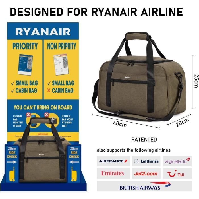 Sac de voyage 40X20X25 Bagage de cabine Ryanair Sac de cabine Easyjet Valise de cabine d