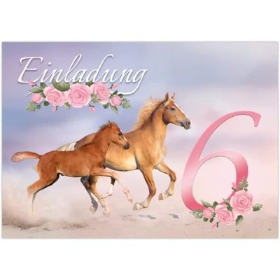 12 Cartes Invitation Anniversaire Motif Cheval - Format A6 Faciles à Personnaliser | Pour Fille Et Garçon