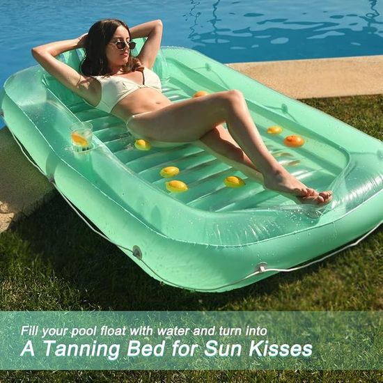 Float Joy Tapis De Bronzage Gonflable – Matelas Piscine XXL 178x114 Cm Avec Porte-gobelets Et Appui-tête – Bouée Transat Pour Adulte – Idéal Piscine, Lac Ou Mer