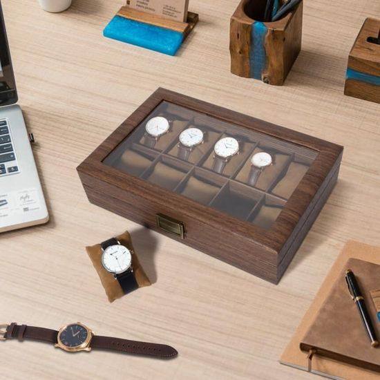Boîte à Montres Avec 12 Compartiments,Écrin à Montres,Vitrine De Montres,Boîte De Rangement Pour