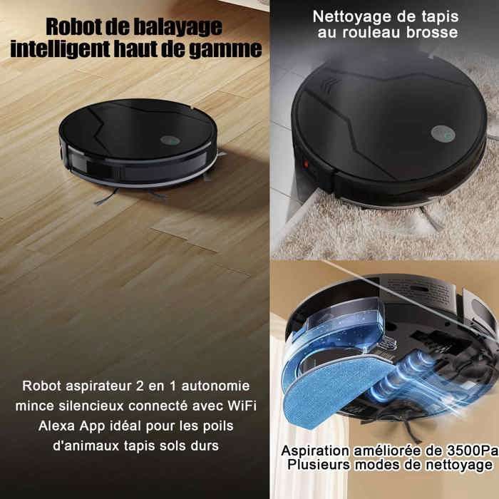 Robot Aspirateur Laveur Automatique - Silencieux (55dB), Autonome 40 Min, Pour Sols Durs Et Tapis | Nettoyage Intelligent, Facile à Utiliser