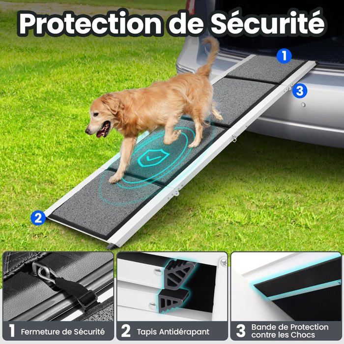 FASRIOU Rampe De Voiture Extra Large Pour Chien - Pliable Avec Bandes Réfléchissantes Jusqu'à 70kg