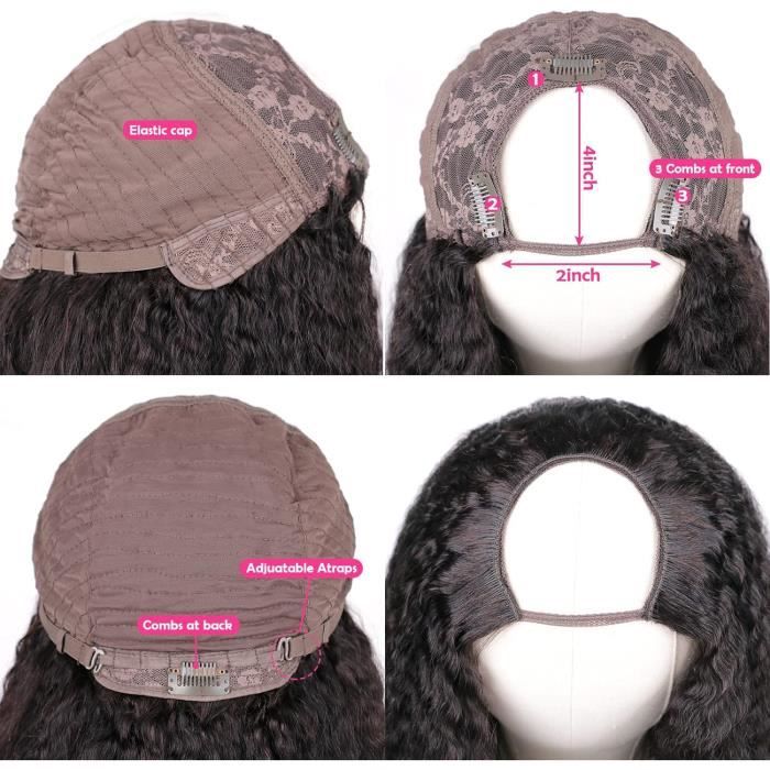 U Part Human Hair Wig Kinky Straight U Part Wigs For Black Women No Glue Yaki Straight Clip Half Wig 2X4 U Shape Wig Machin J5582 Cdiscount Au quotidien