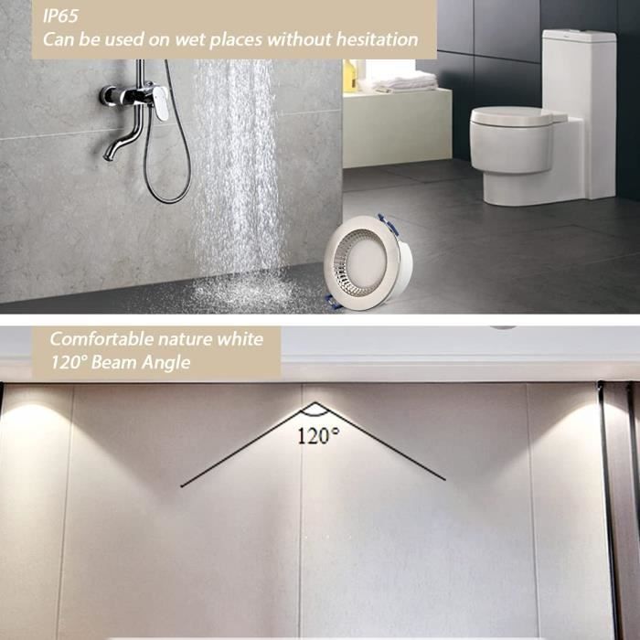 Spot LED Encastré 12V Extra Plat 35mm - 6 Pack Blanc Chaud 3000K | IP67 Étanche Pour Salle De Bain, Meubles, Camping-car | 400LM Par Spot