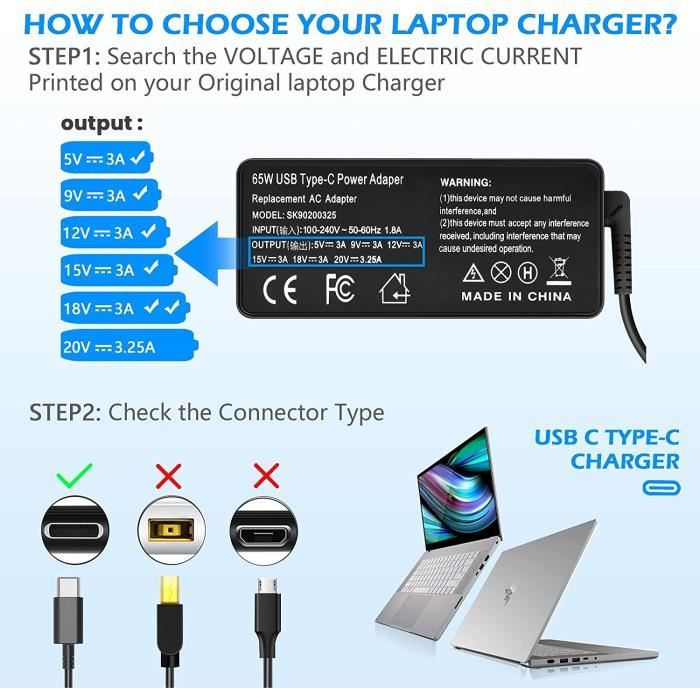 Chargeur Ordinateur Portable 65W USB Type-C pour Acer Chromebook Spin 15 13  11 315 713 311 314 R13 CB315 CP315 CP311 CB311 [77] - Cdiscount Informatique
