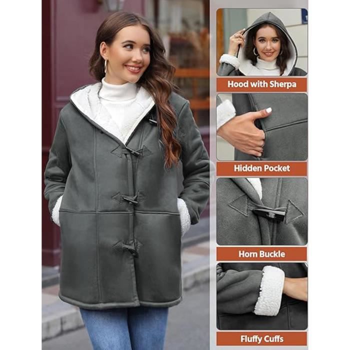 Manteau Femme Hiver Gris - Doublure Bleu Ciel Laine - Taille M - Occasion Très Bon état