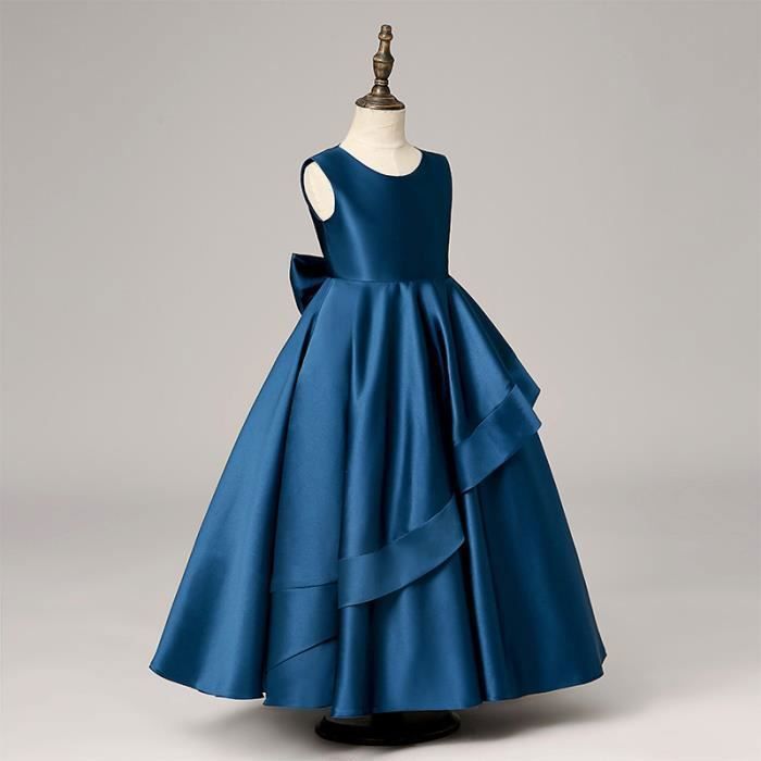 Robe Ceremonie Fille Longue En Satin Sans Manches Robe De Soiree Princesse Avec Noeud Papillon Couleur Unie Bleu Marine Bleu marine Cdiscount Pret a Porter