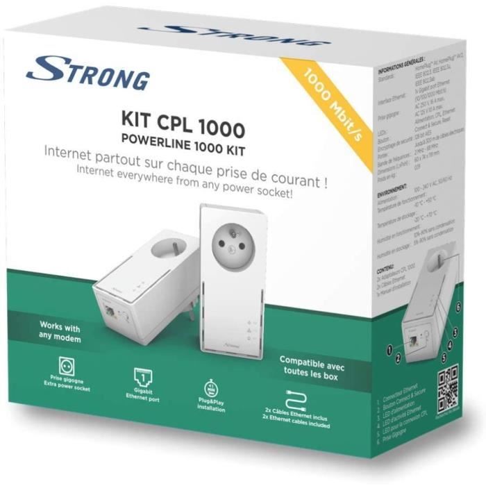 STRONG CPL 1000 Mbits, Tri Pack, Prise filtrée, Port Gigabit Ethernet, Compatible  boxs Internet, Idéal Multi TV, Streaming HD, Aucune Configuration, Prêt à  l'emploi