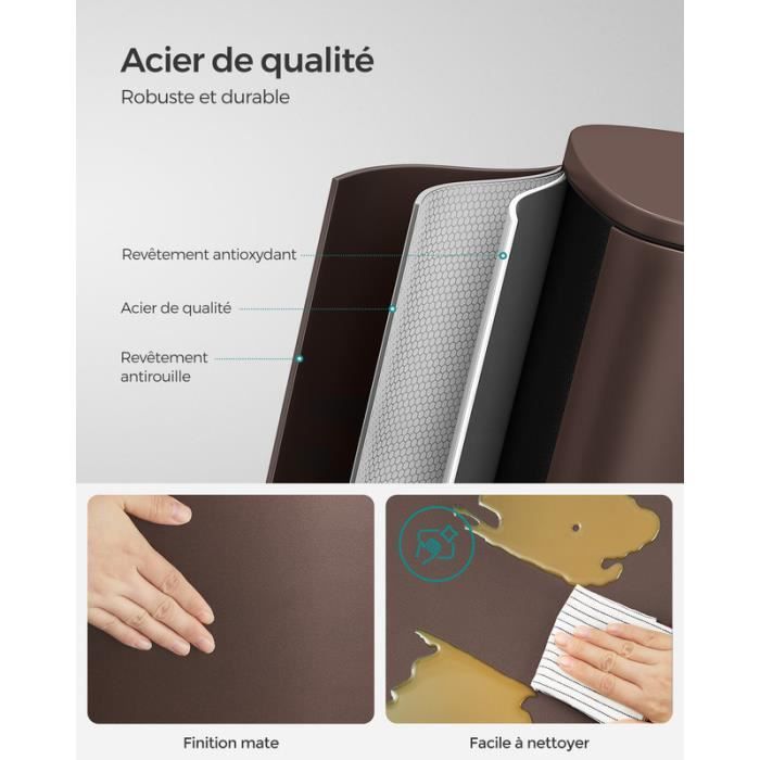 Poubelle De Cuisine 50L En Acier Inoxydable - Pédale Silencieuse, Fermeture Douce, Avec 20 Sacs Offerts
