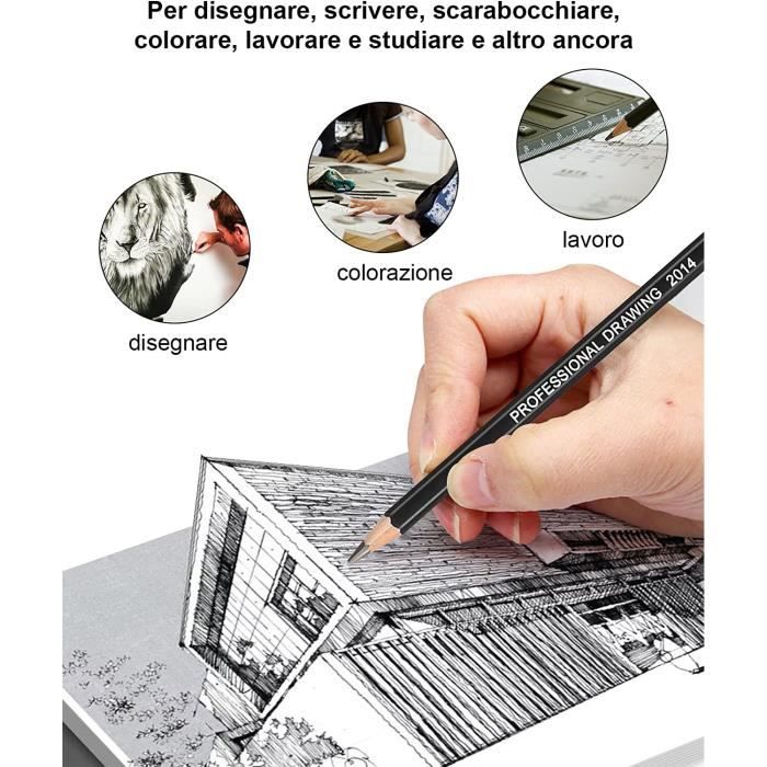 Set 6 Crayons Graphite KALOUR PDAS - HB à 12B, Mine Mat Sans Reflet, Dessin Professionnel