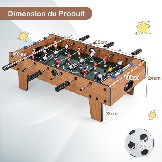 COSTWAY Baby-Foot En Bois 2 Joueurs – 51x30,5x9 Cm, Poignées Ergonomiques, Bords Arrondis, Pour Bar/Salle De Jeux