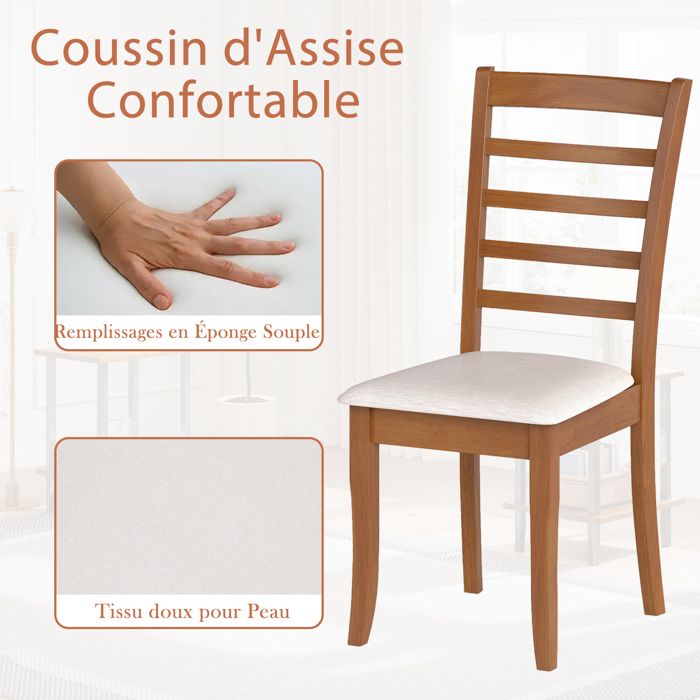 Lot De 2 Chaises De Salle à Manger En Polyester Rembourré Dossier En Bois D'Hévéa Meuble Cuisine Marron Clair Et Taupe Hopkins 87221945