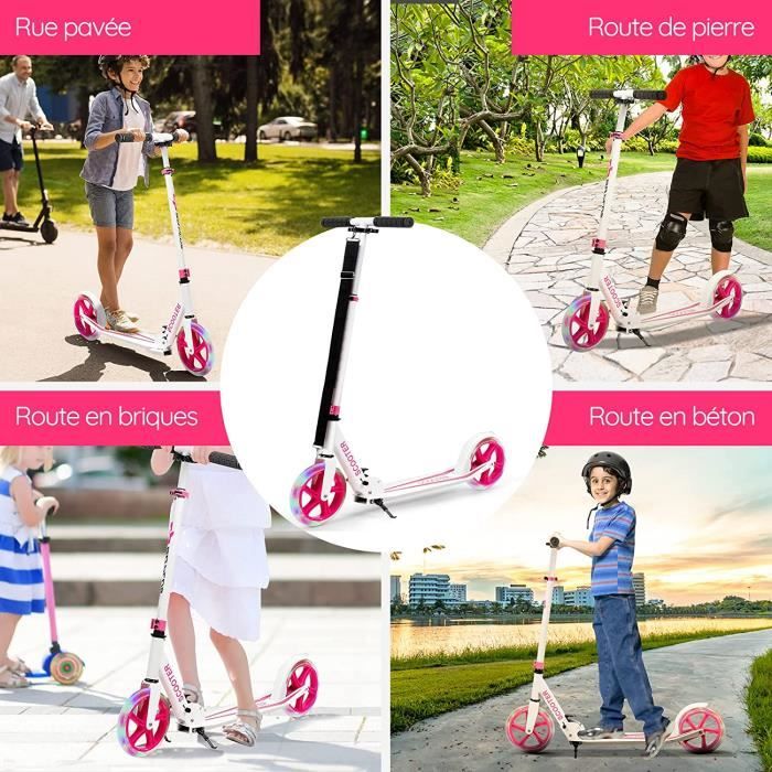 GYMAX Trottinette Enfant Pliable 4-10 Ans – 3 Hauteurs Réglables, Roues Lumineuses LED, Frein Arrière, Max 70 Kg