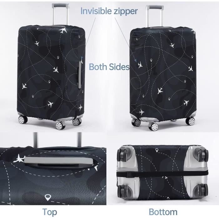 Housse Valise Élastique L – Motif Fleurs & Rayures Élégant Noir – Protection Anti-Rayures, Anti-Poussière Et Anti-Perte Pour Voyage