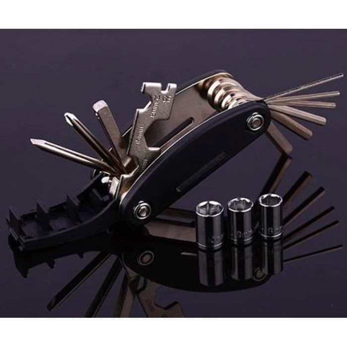Multitool 16-en-1 Set d'outils de réparation pour vélo, Outil multifonctionnel pliable MTB Kit de réparation démonte-pneu avec sacoche de selle | Leroy Merlin