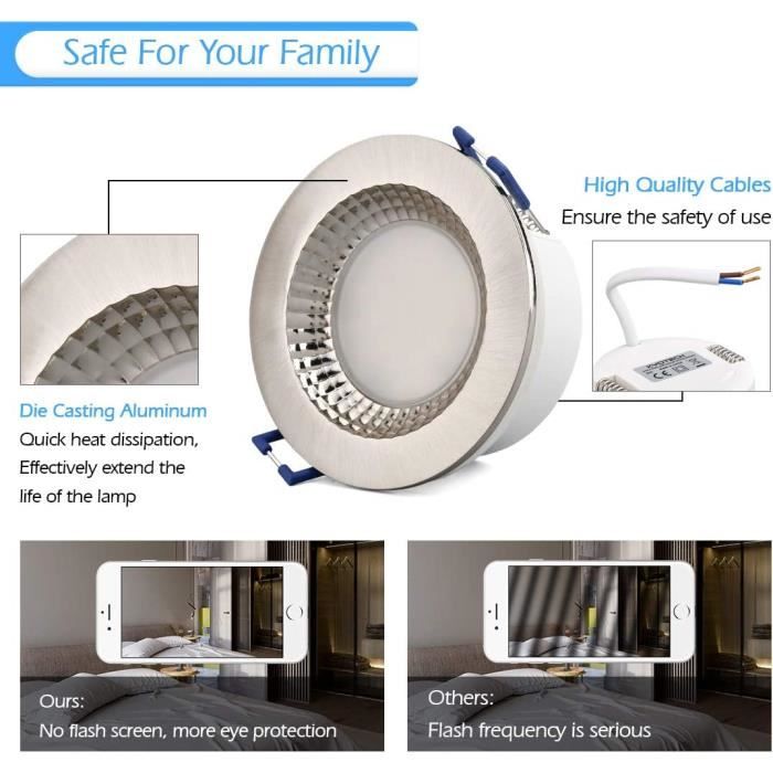 Spot LED Encastré 50mm Dimmable 5W 4000K - 400 Lumens, 230V, Pour Intérieur/extérieur
