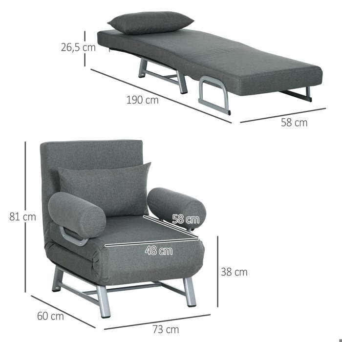 Fauteuil Gonflable Convertible 1 Place Intex - Gris - Usage Intérieur/extérieur - 224x117x66cm