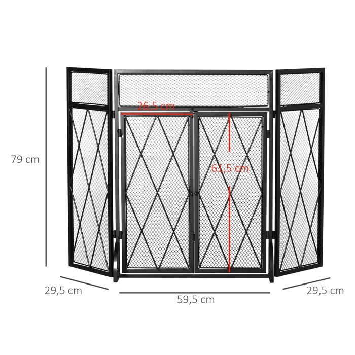 HOMCOM Pare-feu cheminée Pliable 3 Panneaux, Pare-étincelles cheminée, Grille de Protection cheminée en Maille avec Motif en en Chevron, 96l x 1P x 60H cm, métal, Noir