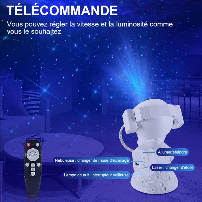 Astronaute Galaxy Projecteur Ciel étoilé Veilleuse, Avec Nébuleuses, inuterie et Télécoande