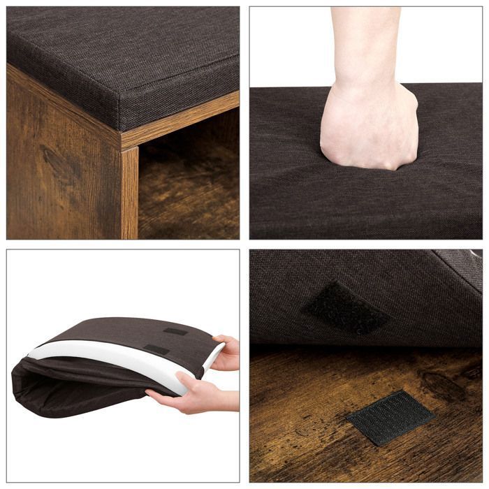 VASAGLE Banc à Chaussures Avec Tiroir Et Compartiments – Siège Rembourré 104 Cm, Étagère Chaussures Marron Rustique, Idéal Entrée