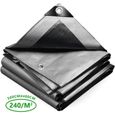 Bâche de Protection - VOUNOT - 3x4m - 240g/m² - Gris Noir - Imperméable et Résistante-0