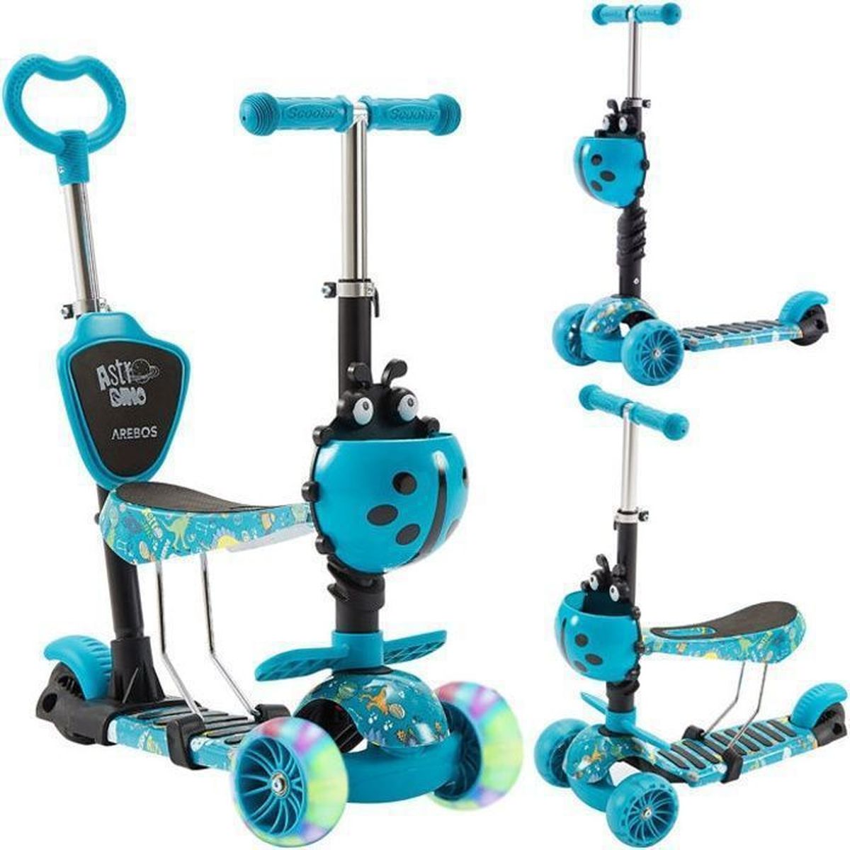 Trottinette Enfant Pliable à 2 Roues Avec Éclairage LED Réglage De La Hauteur Couleur Bleue